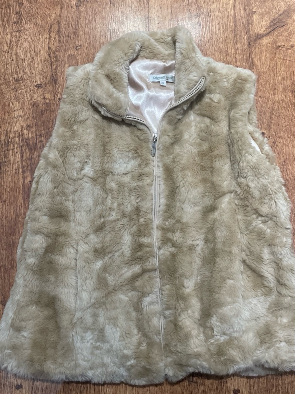 Coldwater Creek Faux Fur Zip Vest in Tan